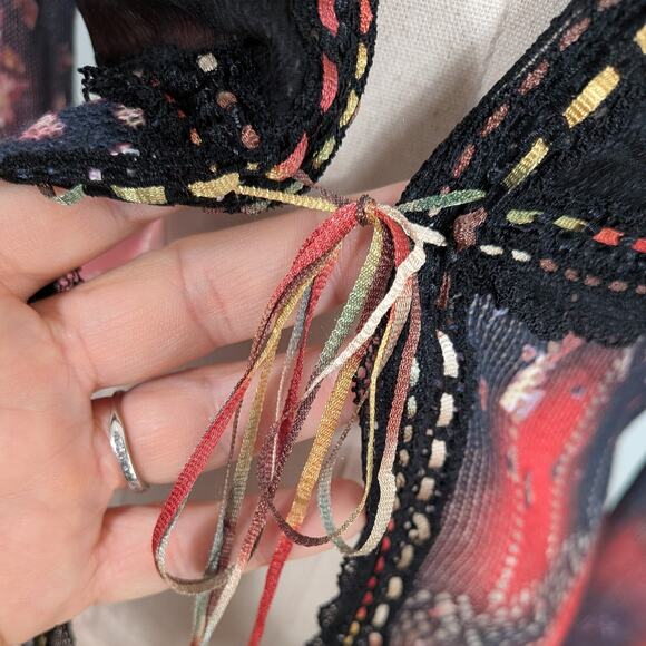 Alberto Makali Cardigan Sweater M Black Red Babydoll Silk Tie Feminine Fairy - Picture 5 of 16